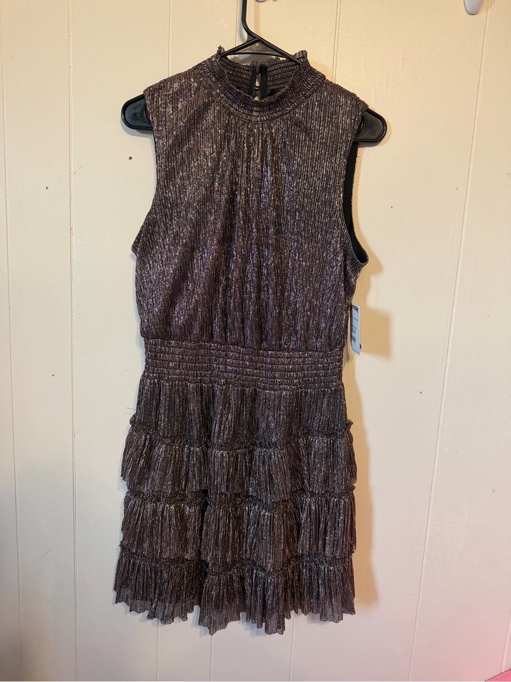 1. State Metallic Brown Sleeveless Ruffle Mini Dress